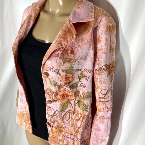 Pink Printed Sz S Button Up Jean Jacket Daniel Benjamin - Picture 2 of 12